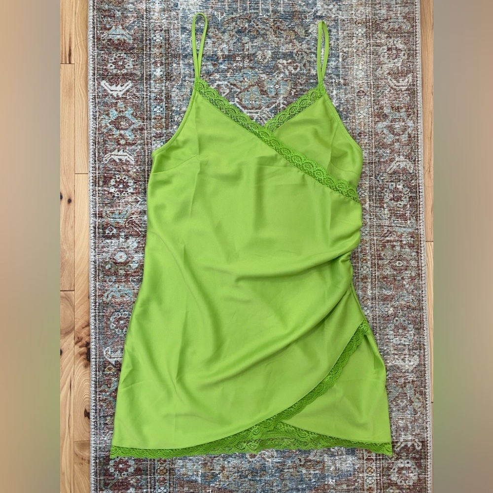 Green Lace Trim Slip Dress